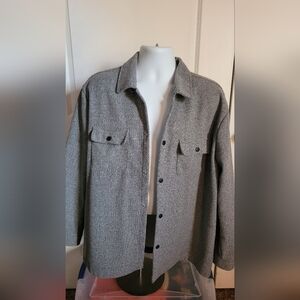 Men's Grey Button-Up Wool Blend Shacket